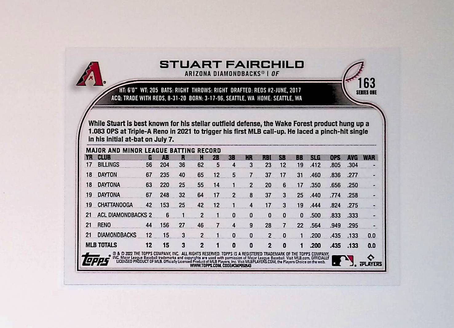 Stuart Fairchild 2022 Topps #163 (Rookie Card) - LoCo Collectables