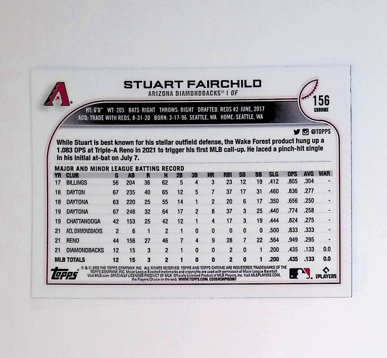 Stuart Fairchild 2022 Topps Chrome #156 (Rookie Card) - LoCo Collectables