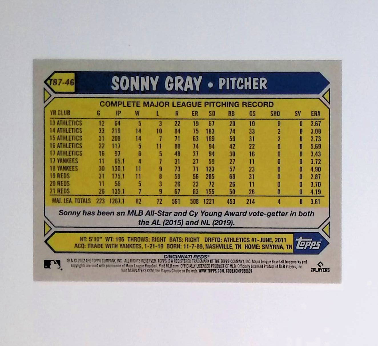 Sonny Gray 2022 Topps '87 Topps #T87-46 - LoCo Collectables