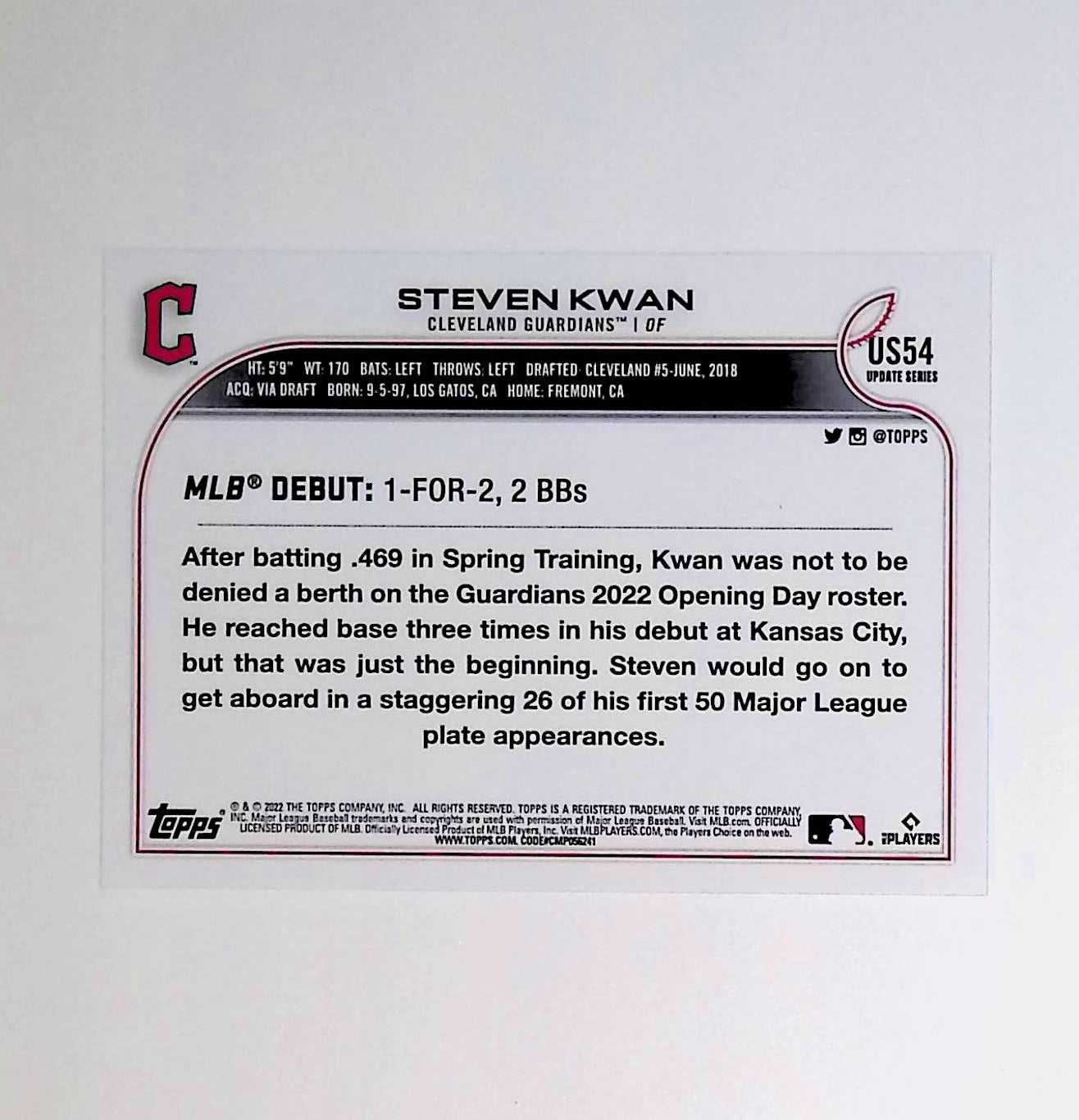 Steven Kwan 2022 Topps Update Rookie Debut - Independence Day #US54 Price  Guide - Sports Card Investor