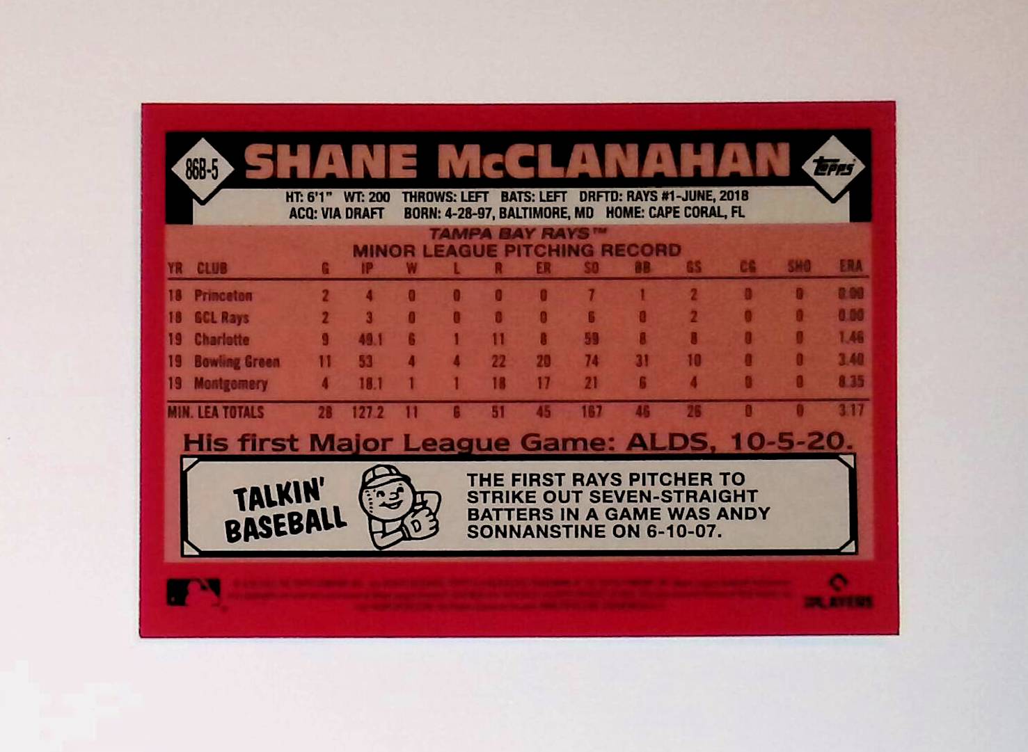 Shane McClanahan 2021 Topps '86 Topps #86B-5 (Rookie Card) - LoCo Collectables