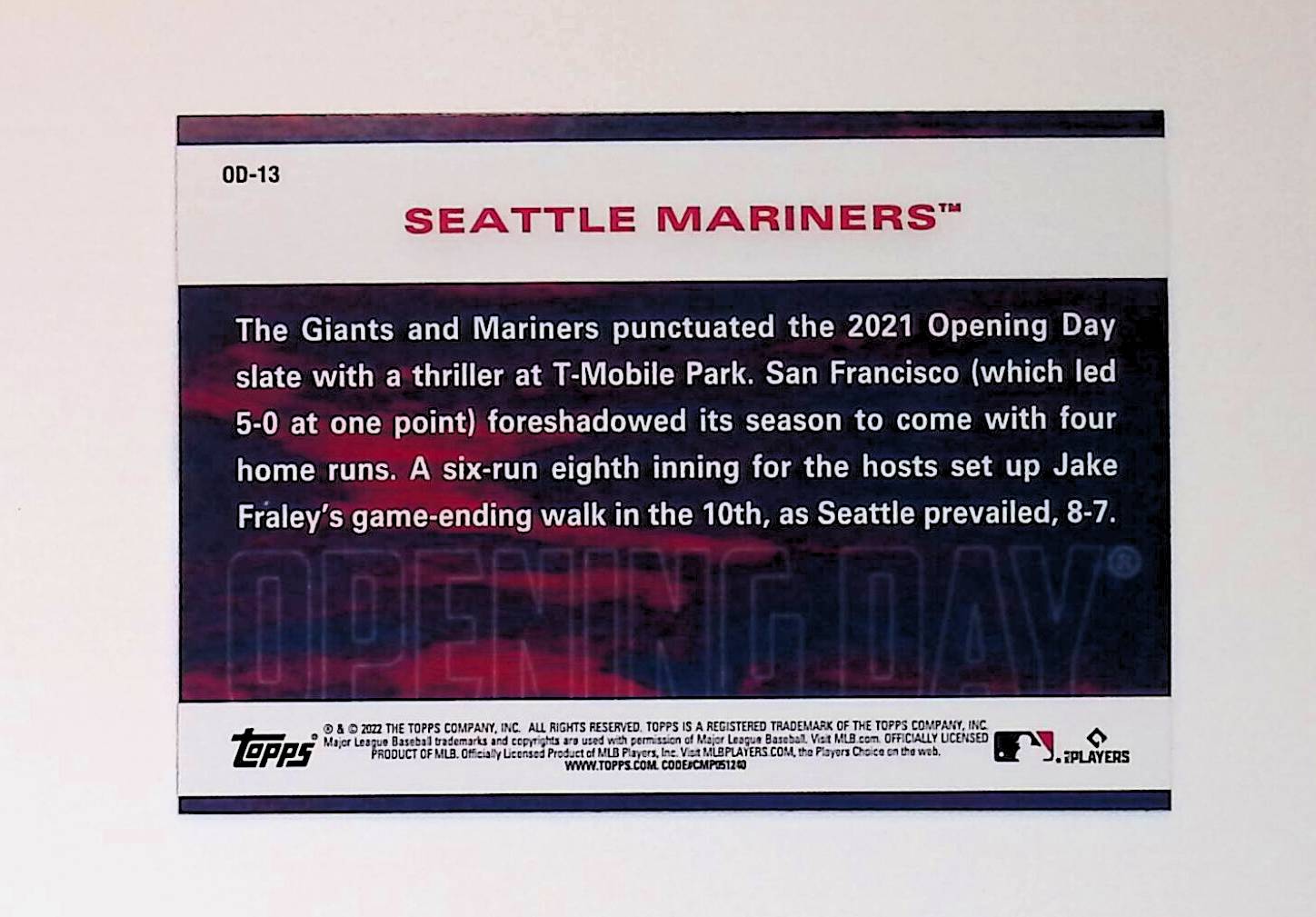 Seattle Mariners 2022 Topps Opening Day #OD-13 - LoCo Collectables