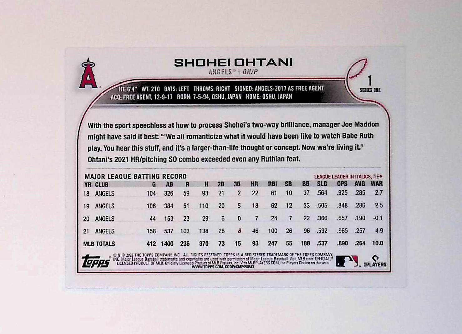 Shohei Ohtani 2022 Topps #1 - LoCo Collectables