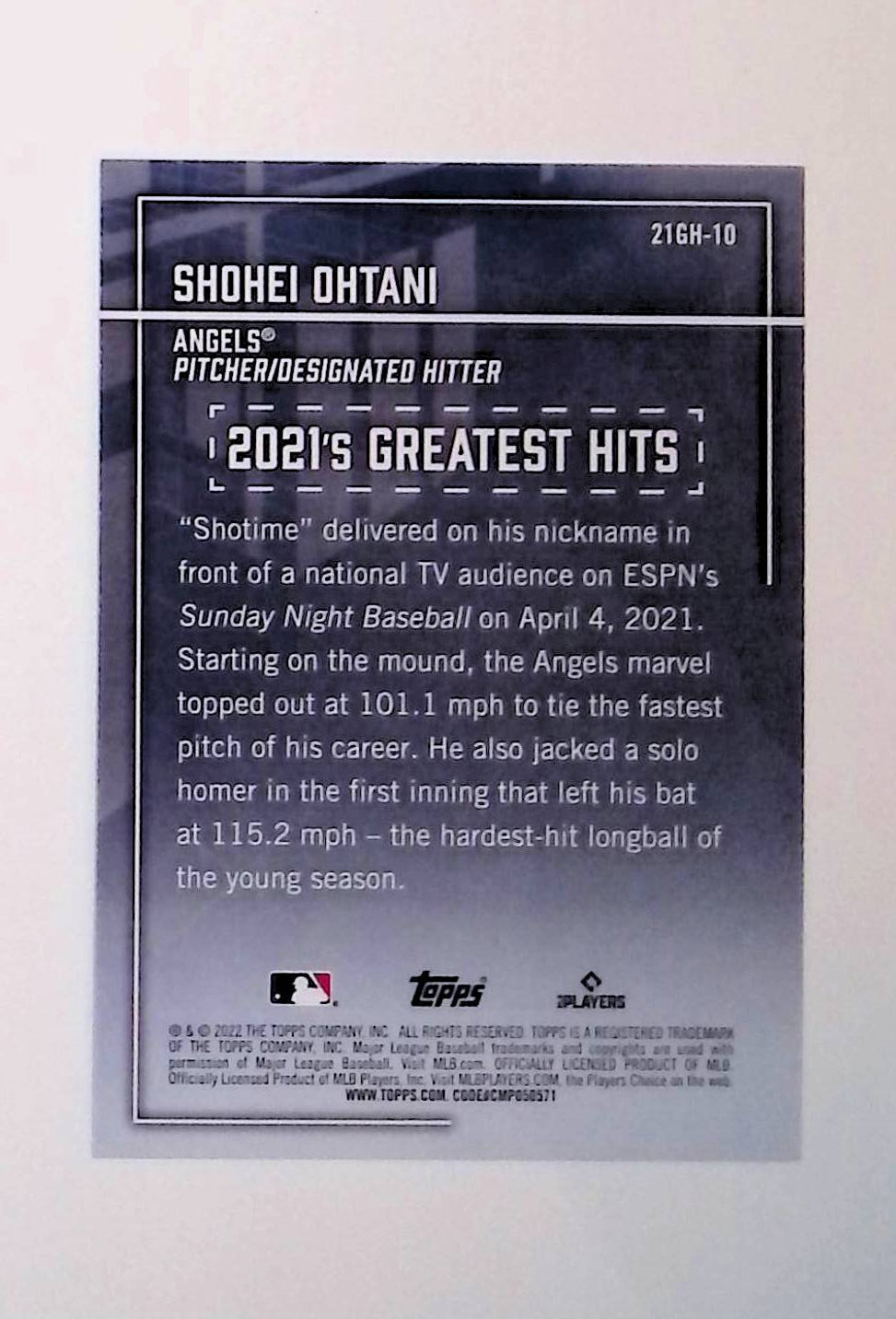 Shohei Ohtani 2022 Topps '21 Greatest Hits #21GH-10 - LoCo Collectables