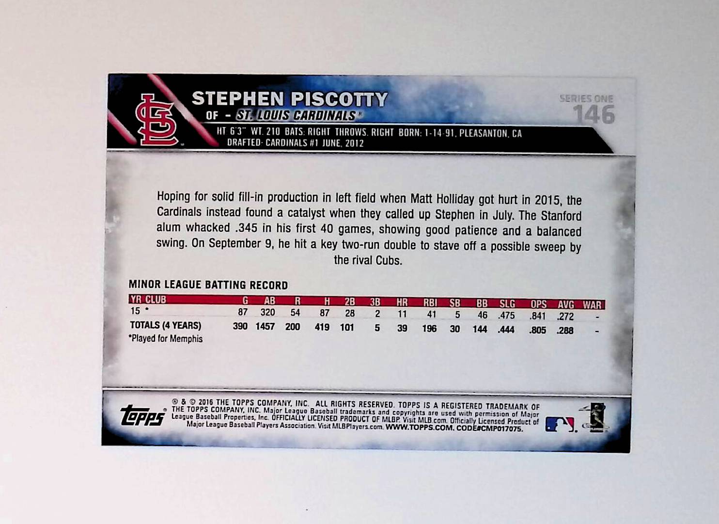 Stephen Piscotty 2016 Topps Rainbow Foil #146 (Rookie Card) - LoCo Collectables