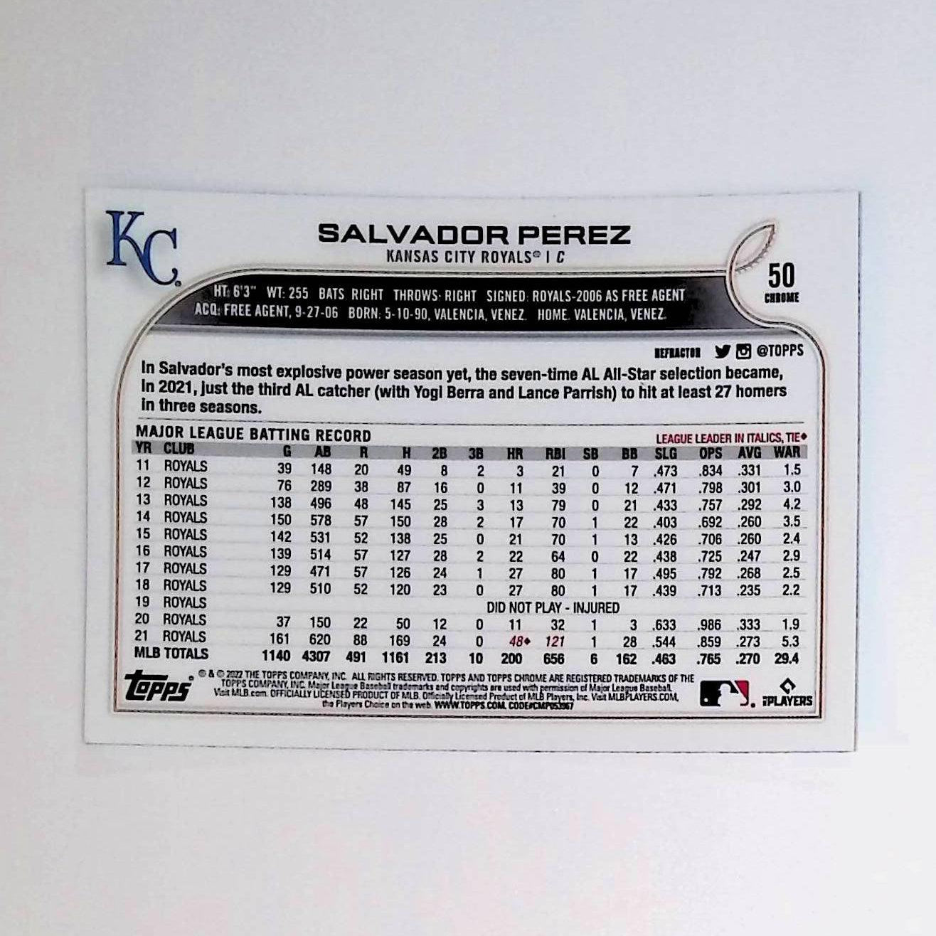 2022 Topps Chrome #50 Salvador Perez Refractor - LoCo Collectables