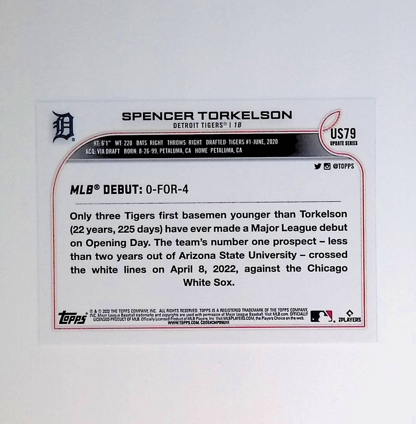 Spencer Torkelson 2022 Topps Update #US79 (Rookie Card) - LoCo Collectables