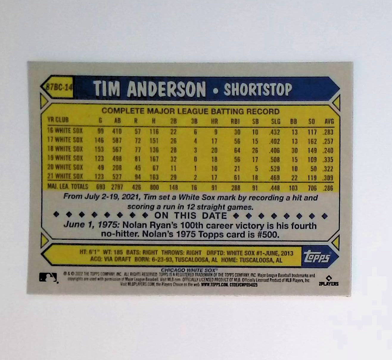 Tim Anderson 2022 Topps Chrome '87 Topps #87BC-14 - LoCo Collectables