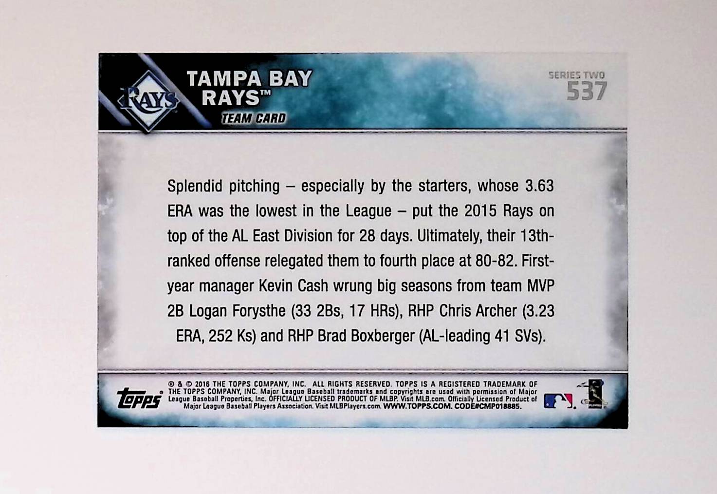 Tampa Bay Rays 2016 Topps Rainbow Foil #527 - LoCo Collectables