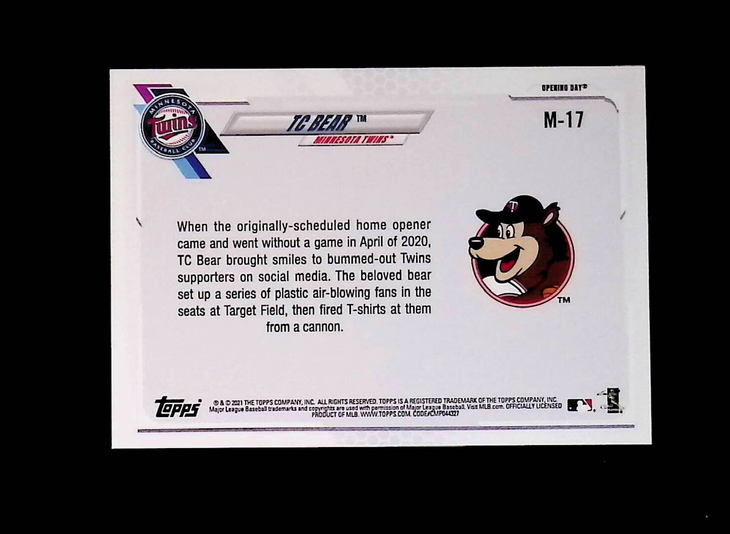 TC Bear 2021 Topps Opening Day Mascots #M-17 - LoCo Collectables