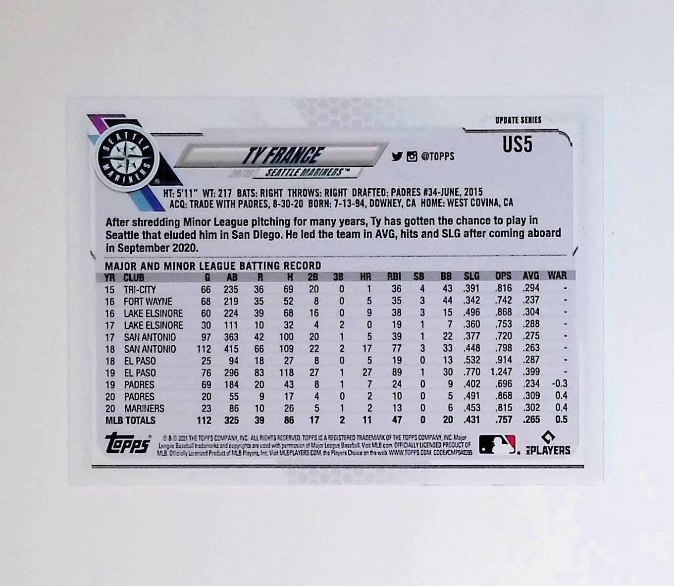 Ty France 2021 Topps Update #US5 - LoCo Collectables