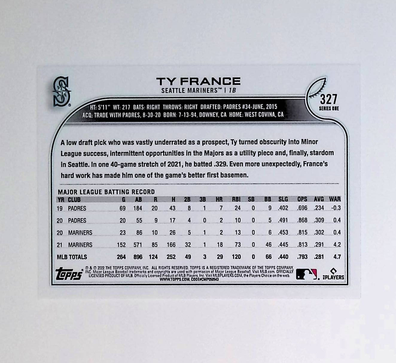 Ty France 2022 Topps #327 - LoCo Collectables