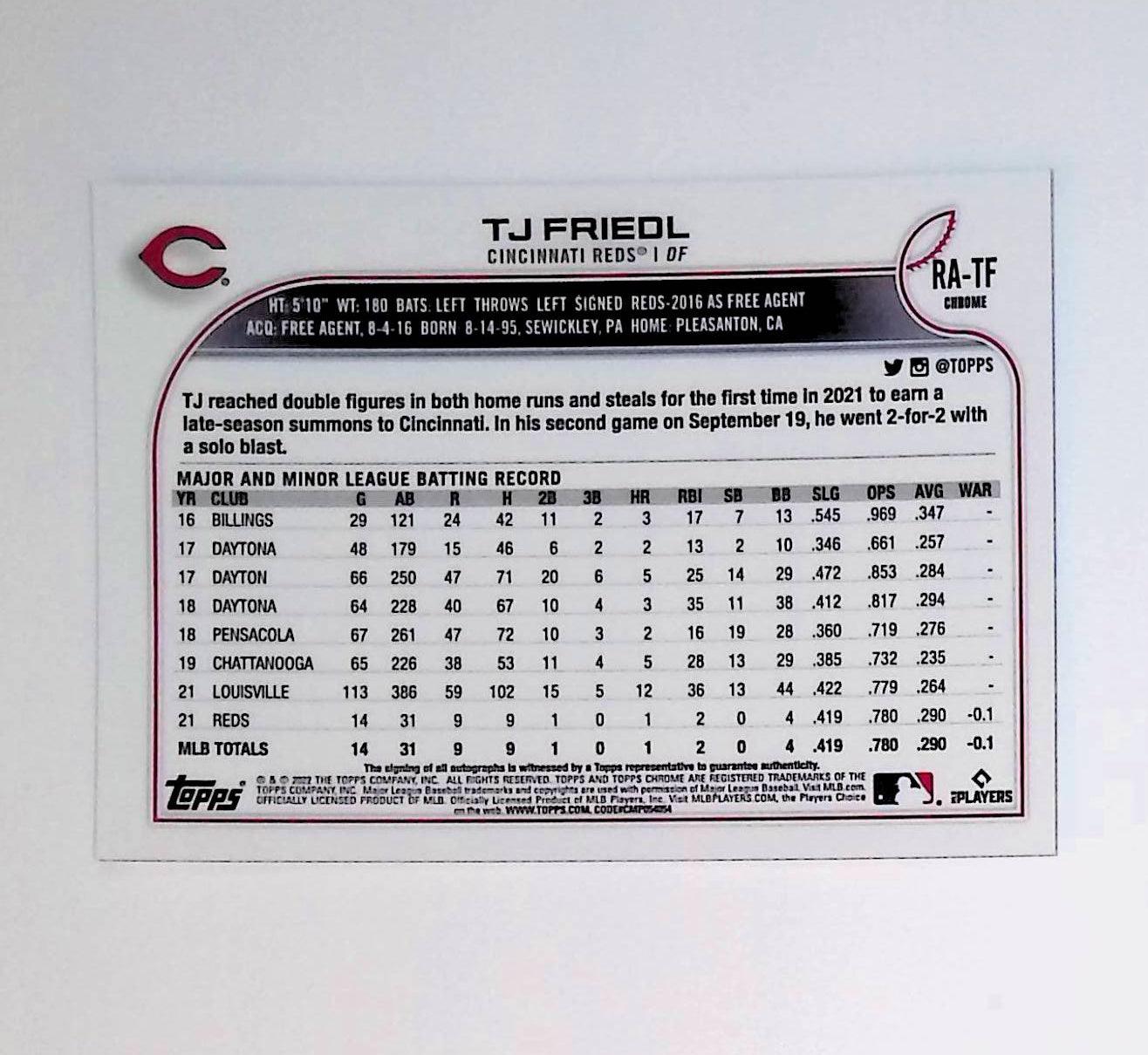 TJ Friedl 2022 Topps Chrome Rookie Autographs #RA-TF (Rookie Card) - LoCo Collectables