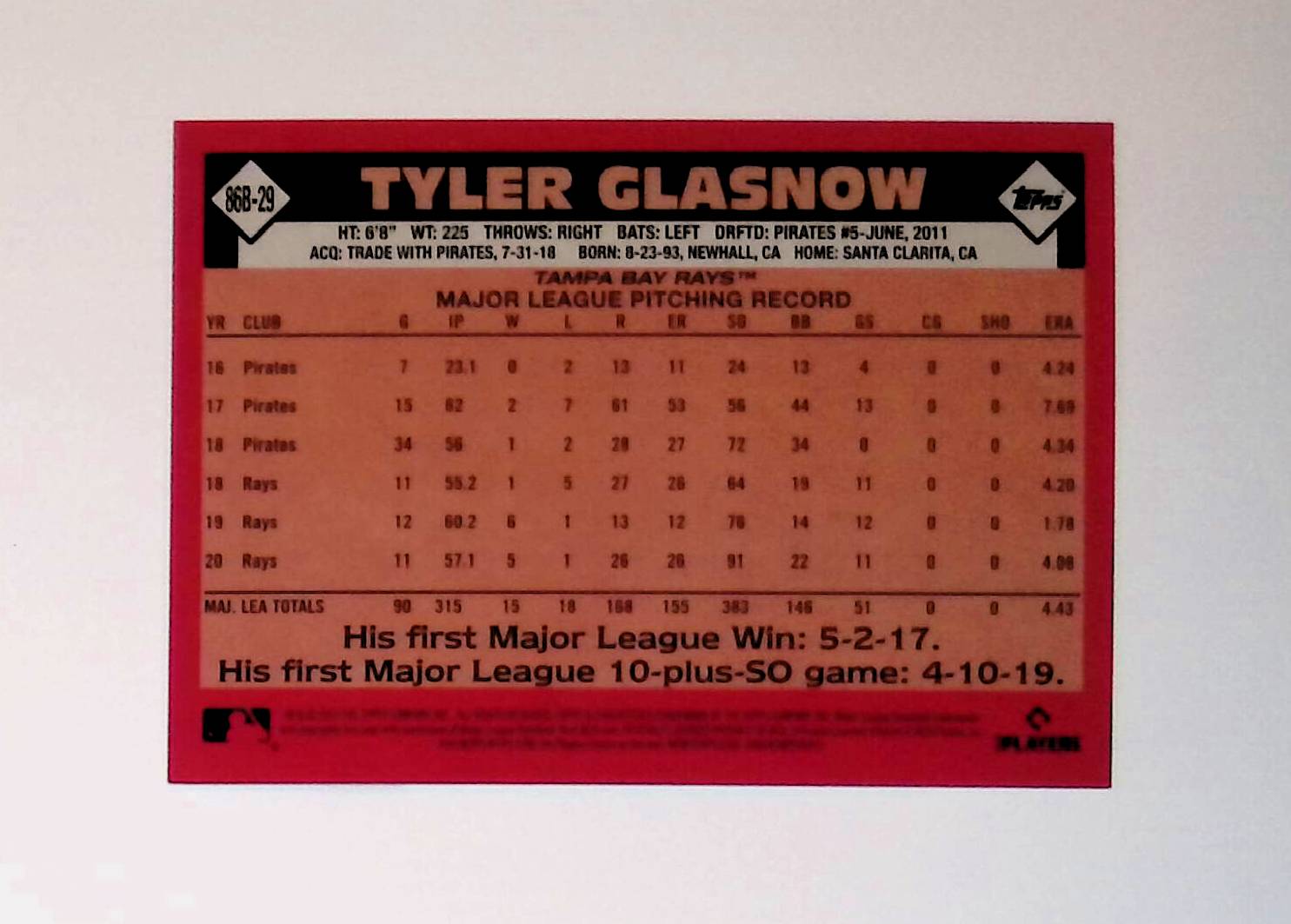 Tyler Glasnow 2021 Topps Update '86 Topps #86B-29 - LoCo Collectables