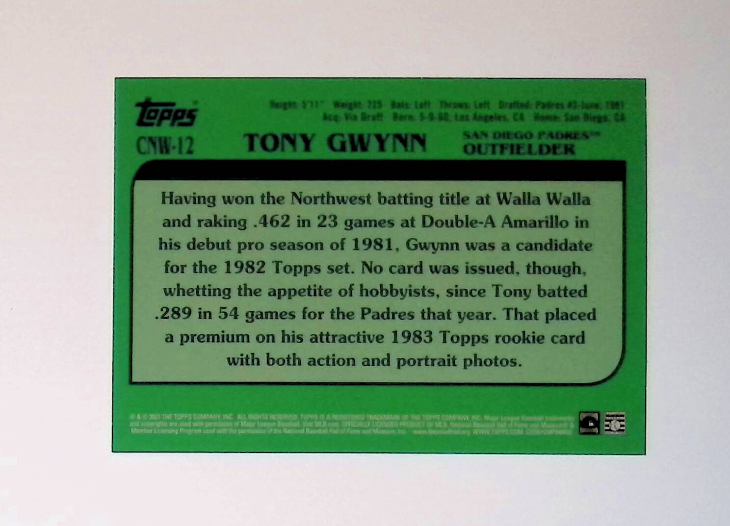 Tony Gwynn 2021 Topps Update Cards That Never Were #CNW-12 - LoCo Collectables