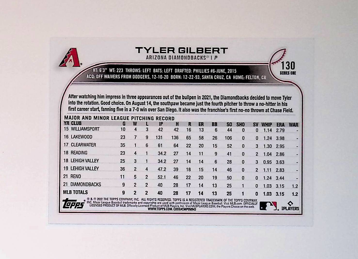 Tyler Gilbert 2022 Topps #130 (Rookie Card) - LoCo Collectables