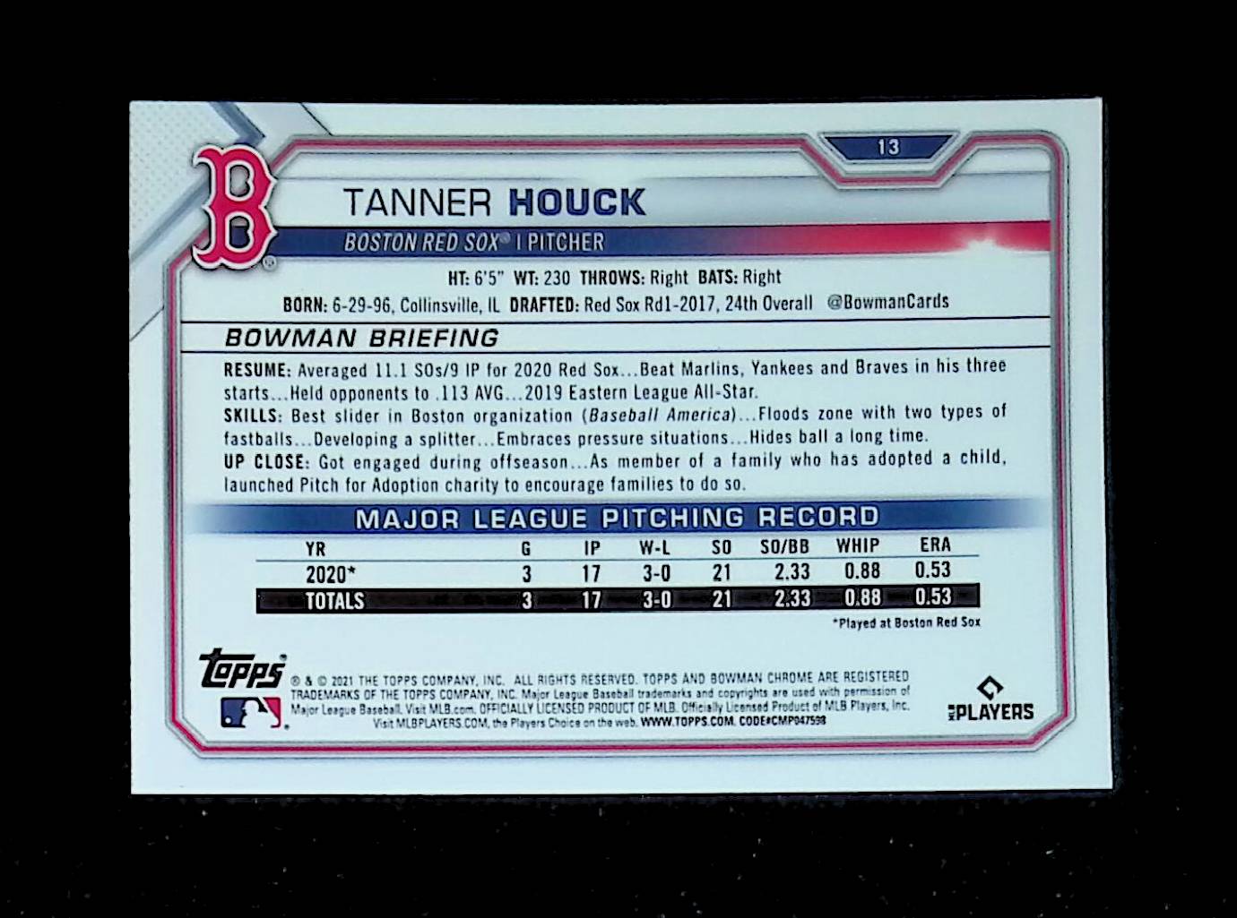 Tanner Houck 2021 Bowman Chrome #13 (Rookie Card) - LoCo Collectables