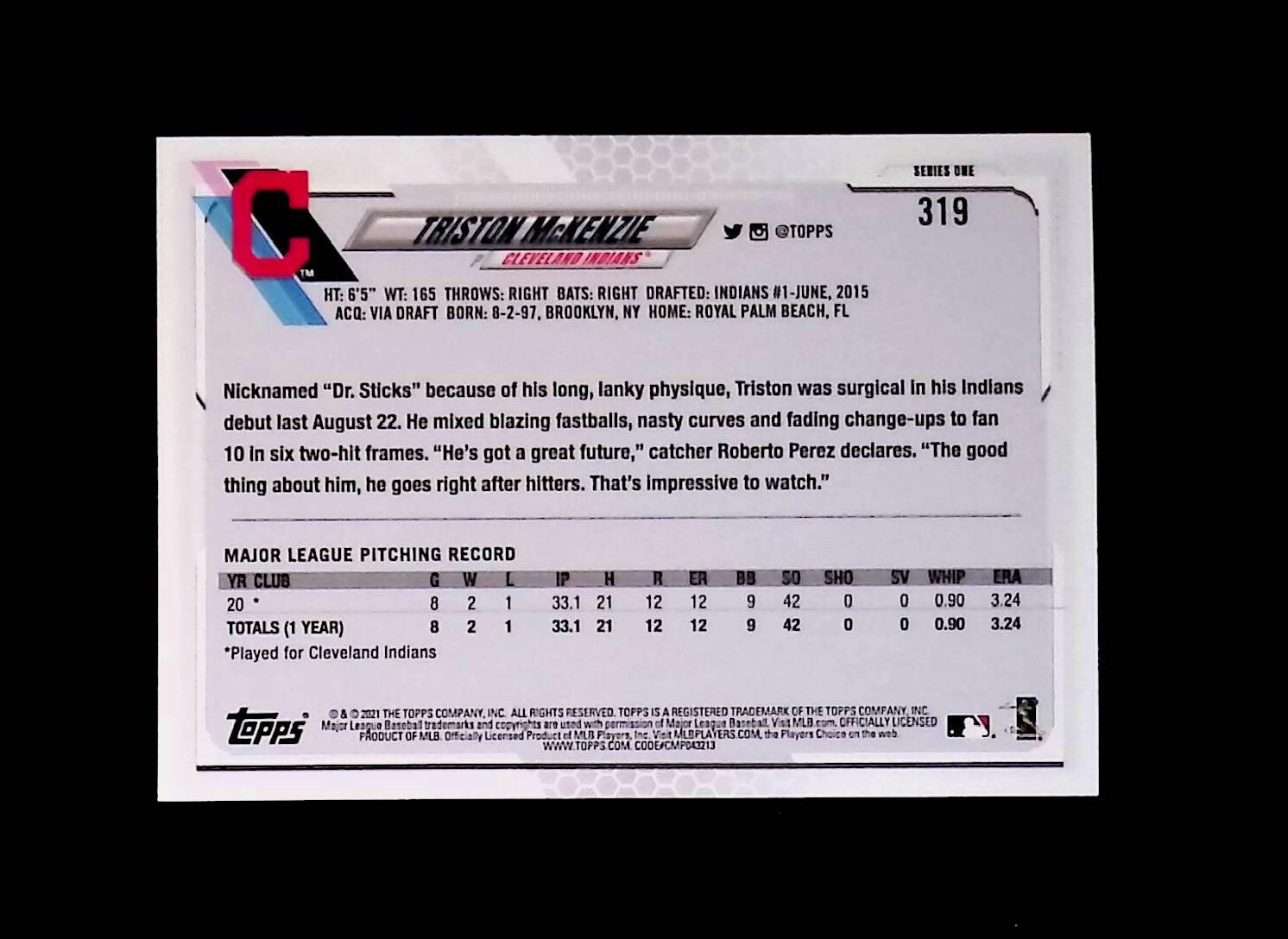 2021 Topps #319 Triston McKenzie Rookie - LoCo Collectables