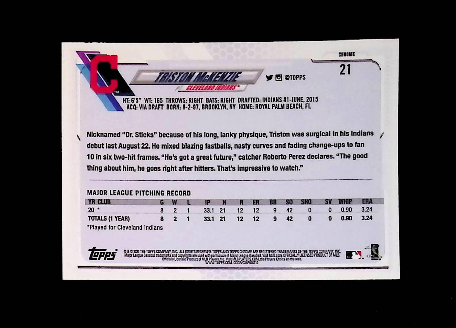 2021 Topps Chrome #21 Triston McKenzie Rookie - LoCo Collectables