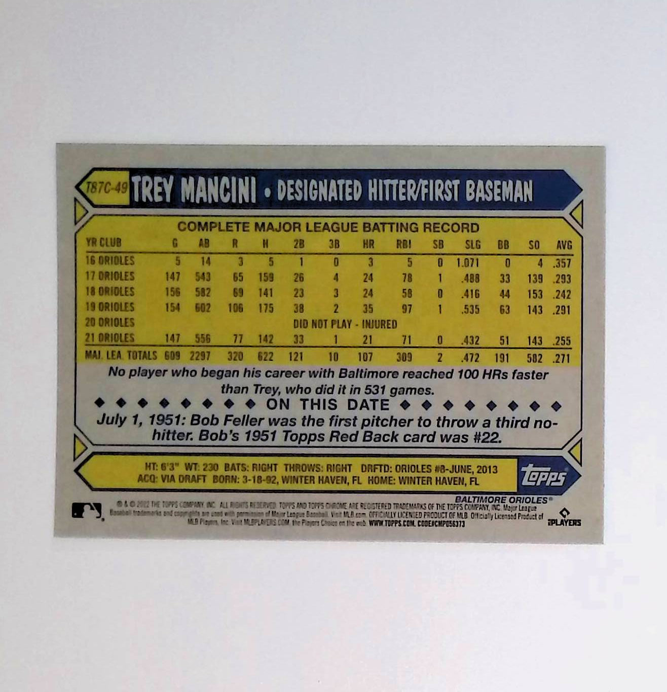 Trey Mancini 2022 Topps Update '87 Topps Silver Pack Chrome #T87C-49 - LoCo Collectables