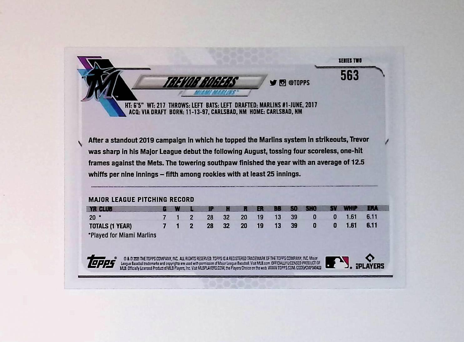 2021 Topps #563 Trevor Rogers Rookie - LoCo Collectables
