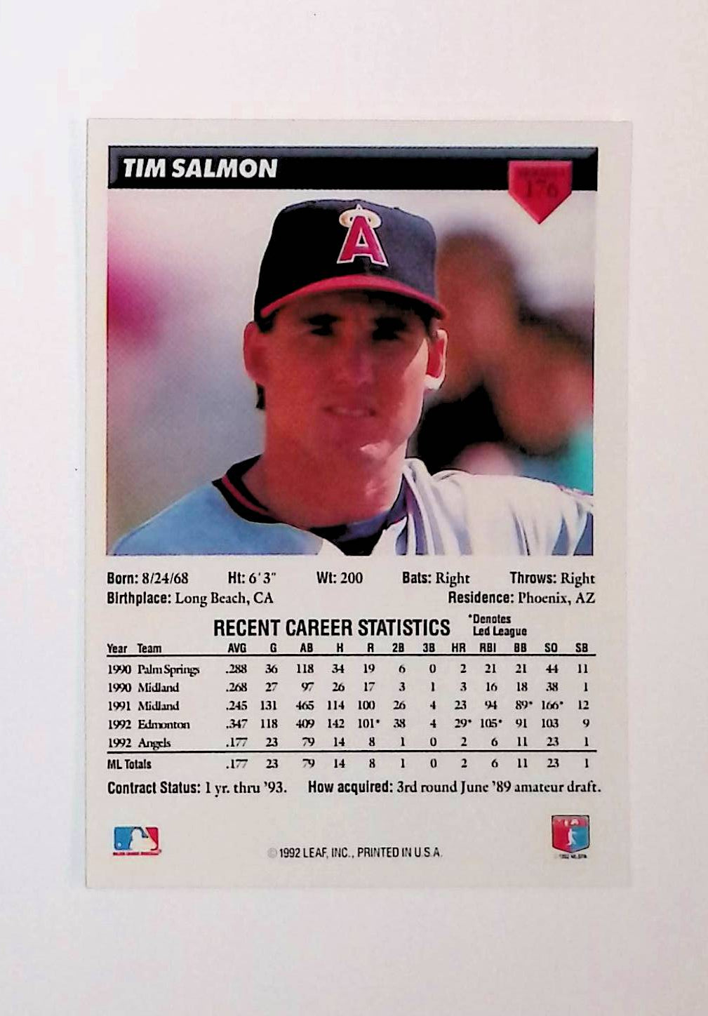 Tim Salmon 1993 Donruss #176 Rated Rookie (Rookie Card) - LoCo Collectables