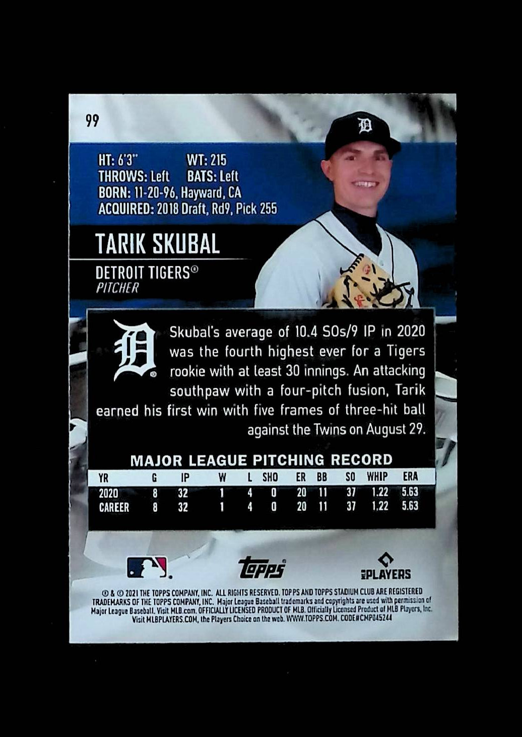 Tarik Skubal 2021 Topps Stadium Club #99 (Rookie Card) - LoCo Collectables