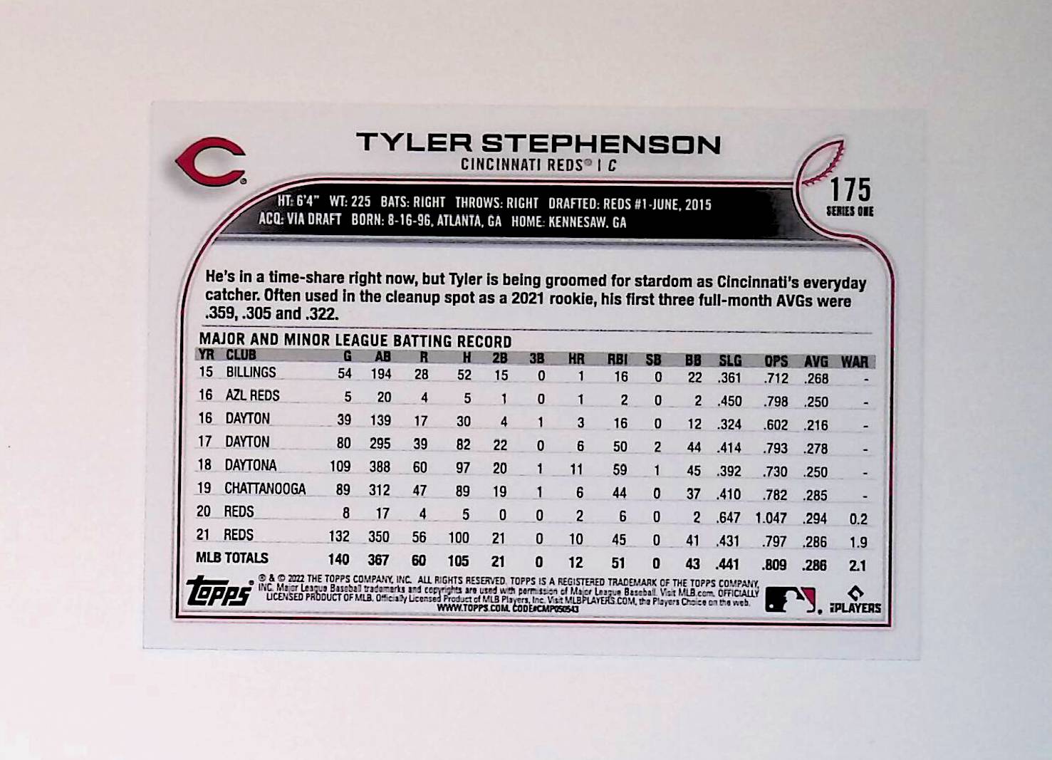 Tyler Stephenson 2022 Topps #175 (All-Star Rookie Cup) - LoCo Collectables