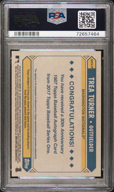 Trea Turner 2017 Topps '87 Topps Autographs #1987A-TT PSA 10 GEM MINT - LoCo Collectables