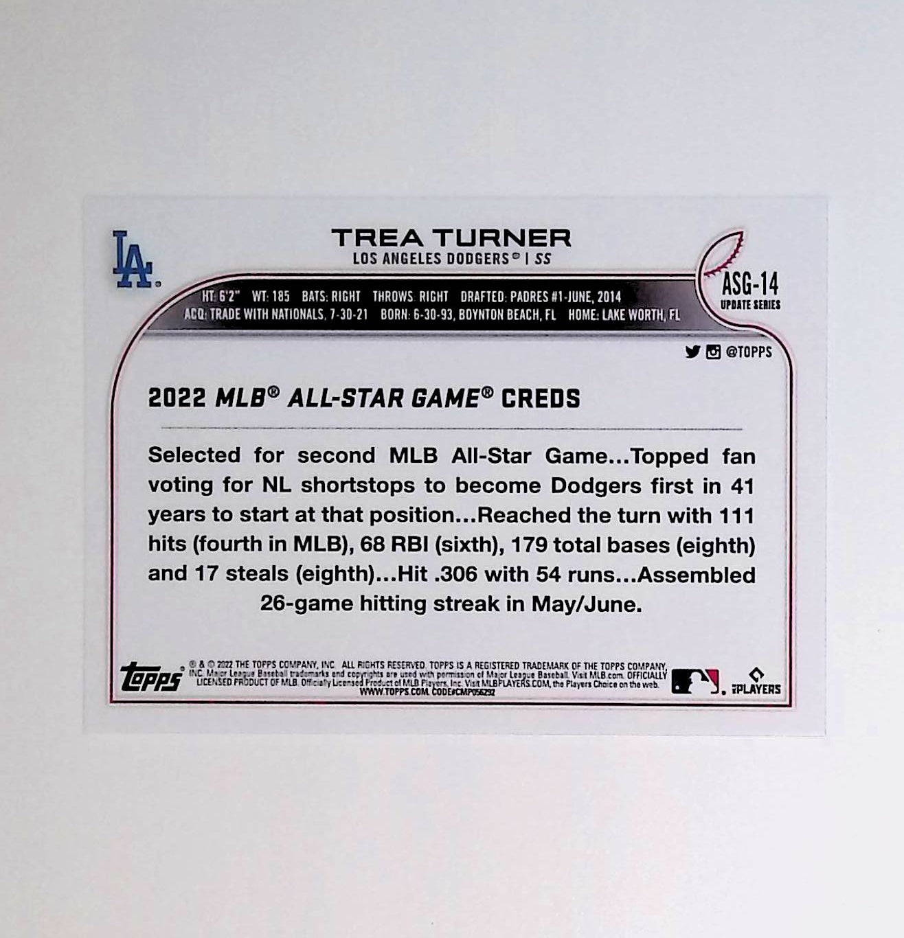 Trea Turner 2022 Topps Update '22 All Star Game #ASG-14 - LoCo Collectables