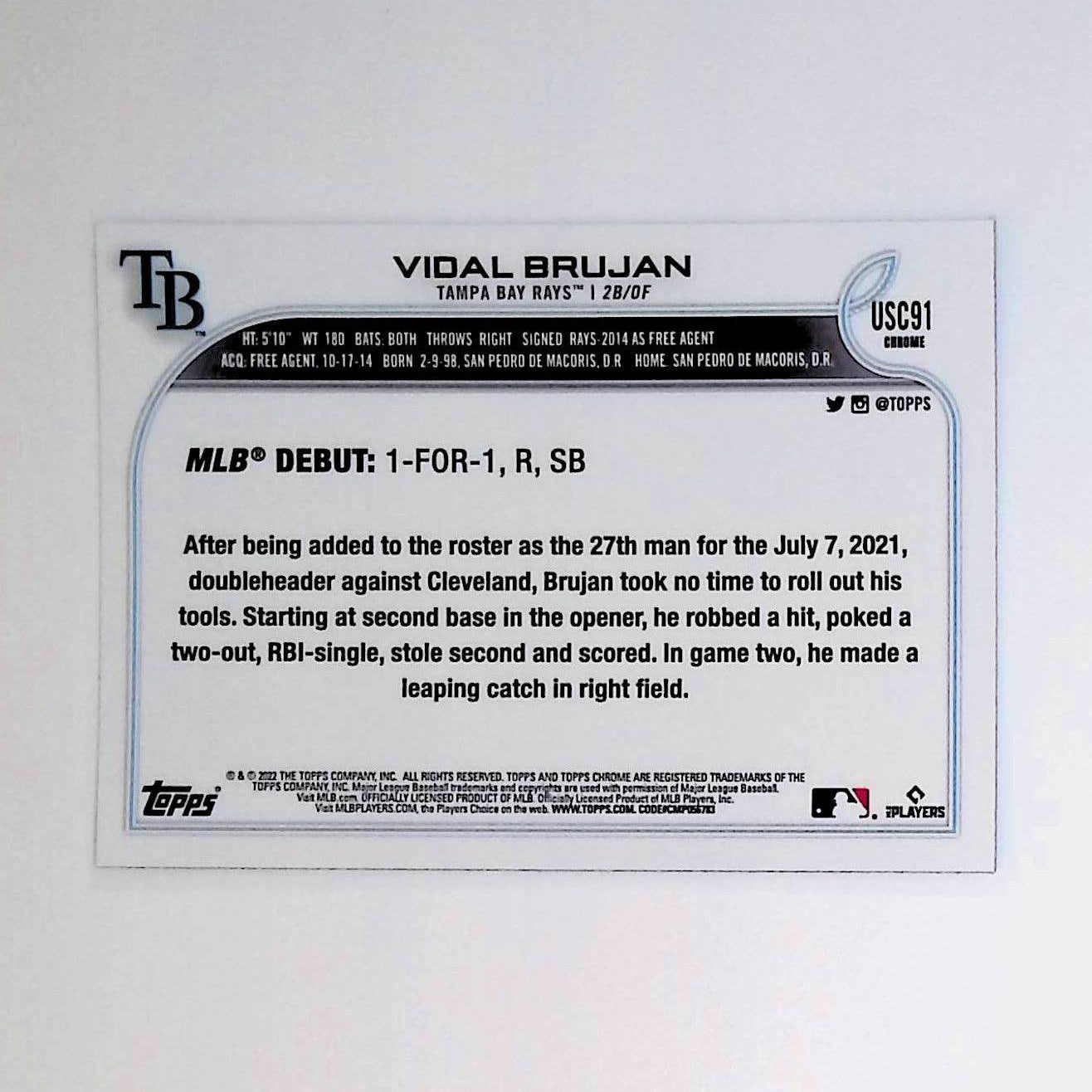 2022 Topps Chrome Update #USC91 Vidal Brujan Rookie Purple Refractor - LoCo Collectables