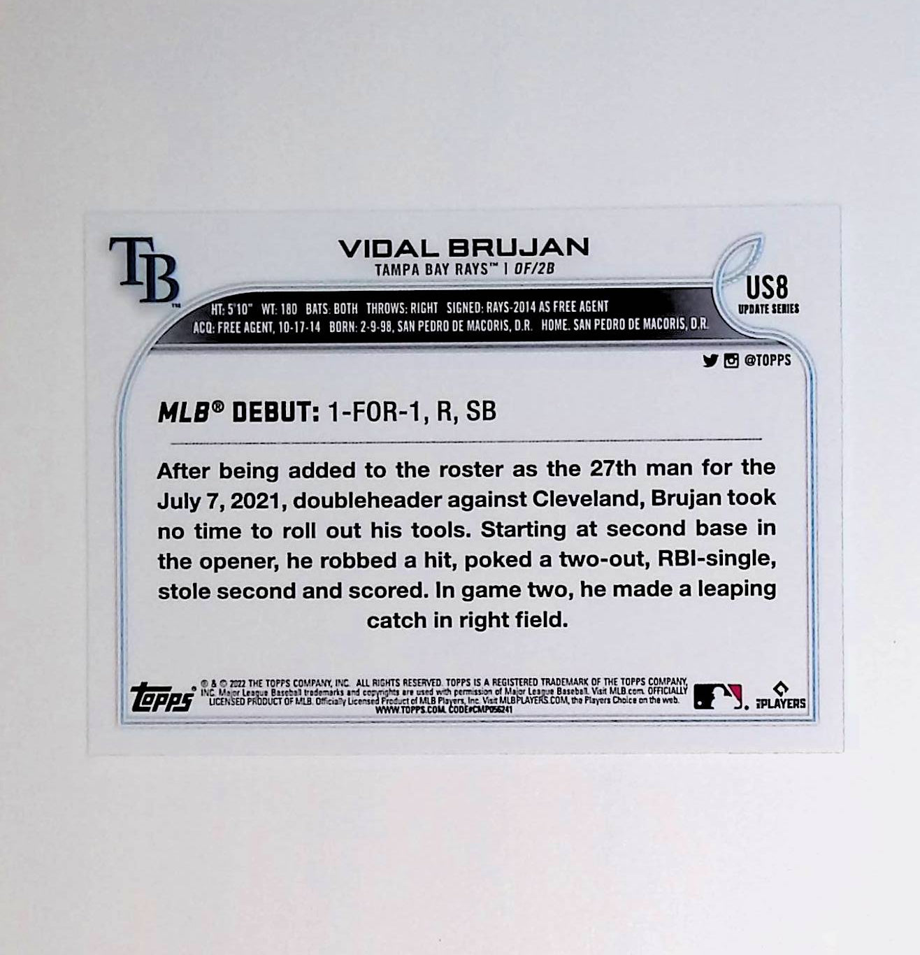 Vidal Brujan 2022 Topps Update #US8 (Rookie Card) - LoCo Collectables