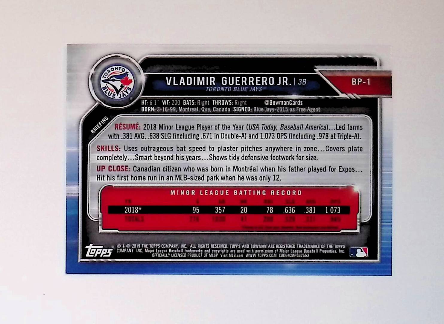 Vladimir Guerrero Jr 2019 Bowman Prospects #BP-1 - LoCo Collectables