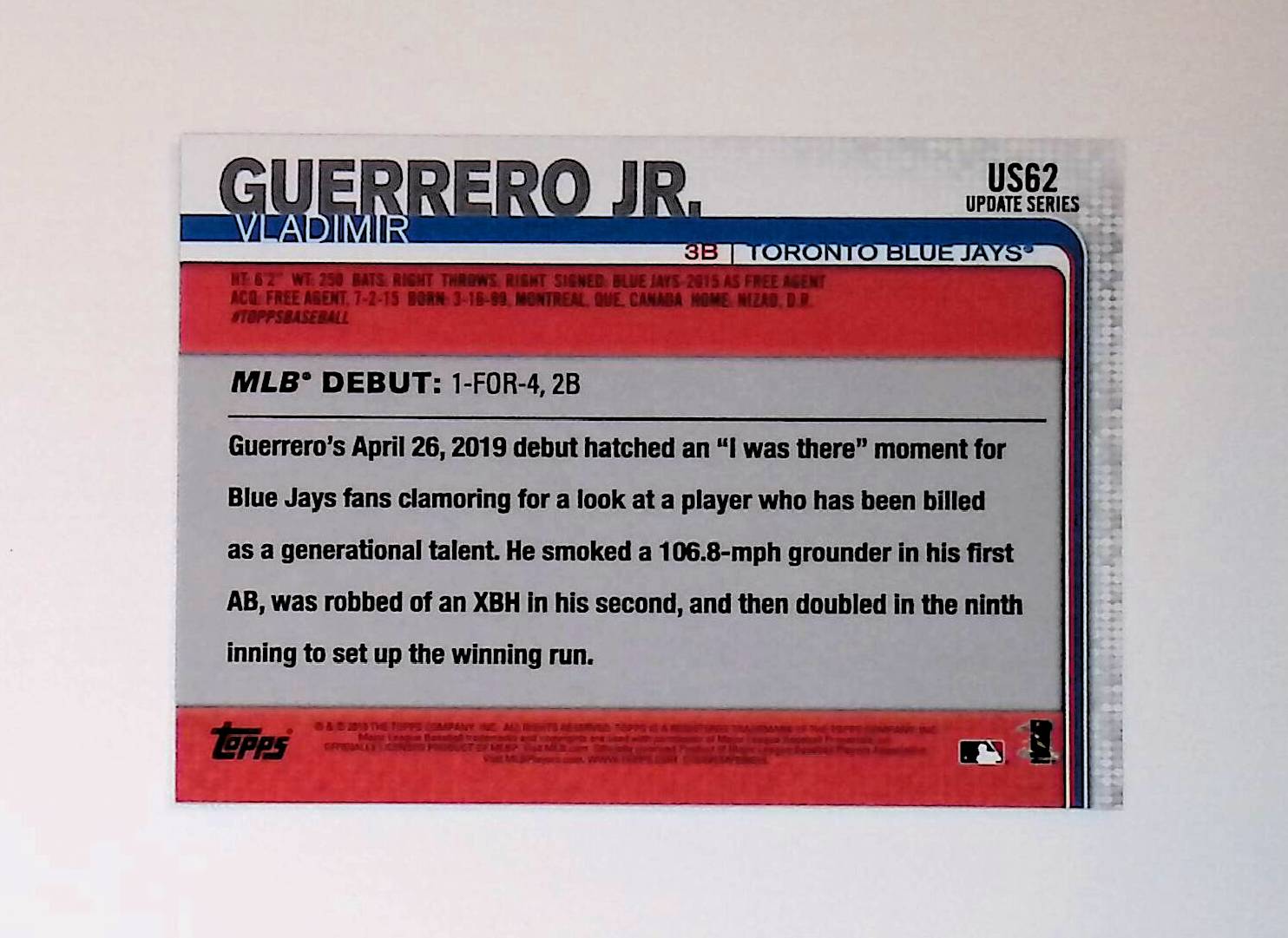 Vladimir Guerrero Jr 2019 Topps Update #US62 (Rookie Card) - LoCo Collectables