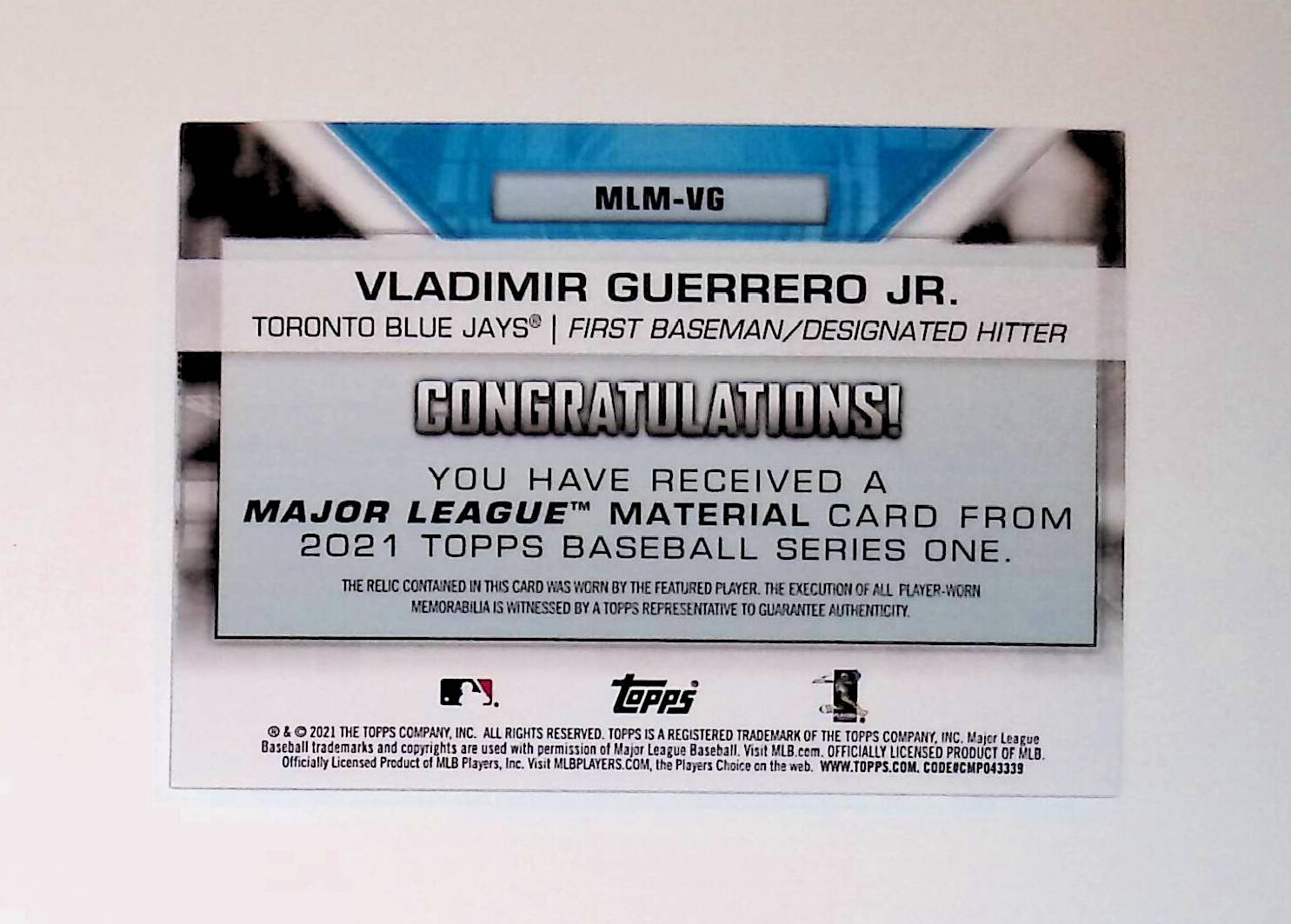 Vladimir Guerrero Jr 2021 Topps Major League Material Relics #MLM-VG - LoCo Collectables