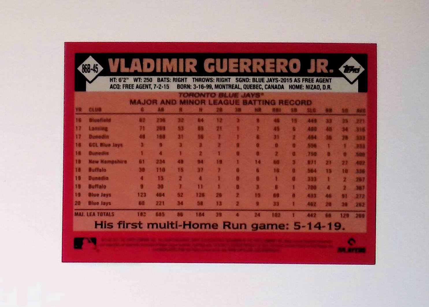2021 Topps Update 1986 Topps Baseball #86B-45 Vladimir Guerrero Jr - LoCo Collectables
