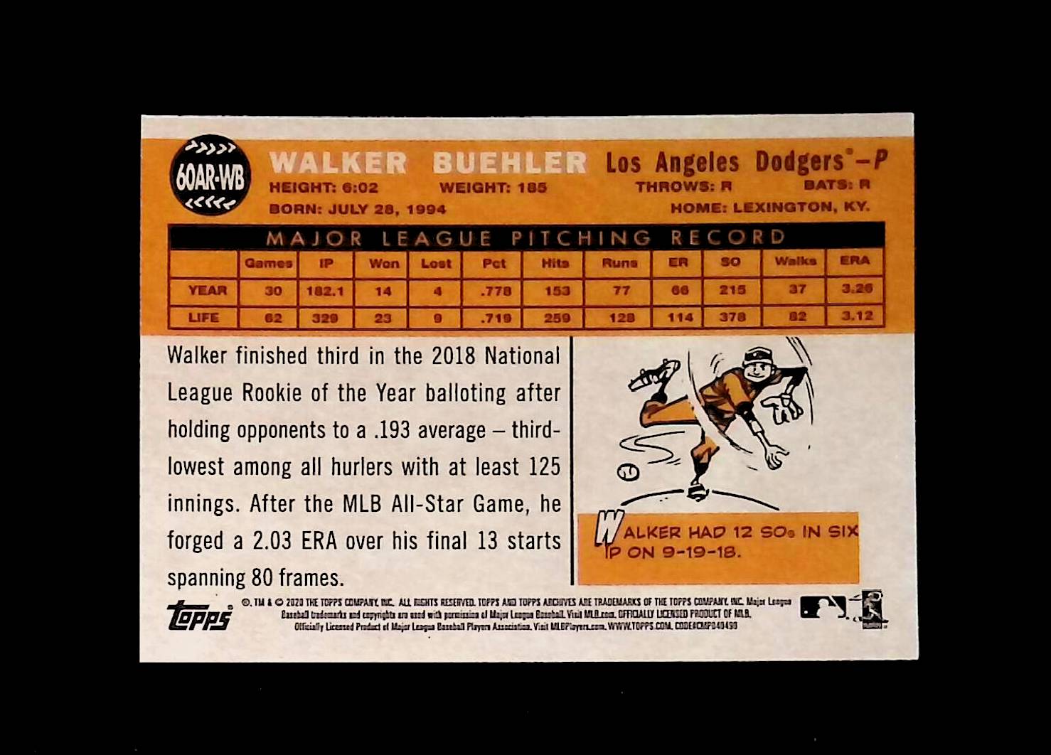 Walker Buehler 2020 Topps Archives '60 Topps All-Star Rookies #60AR-WB - LoCo Collectables