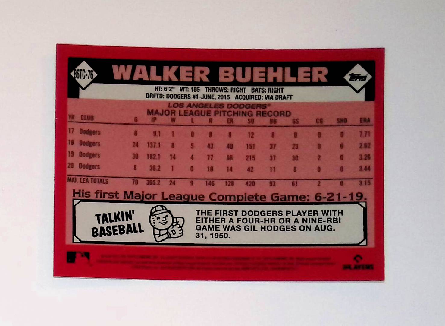 Walker Buehler 2021 Topps '86 Topps Silver Pack Chrome #86TC-76 - LoCo Collectables