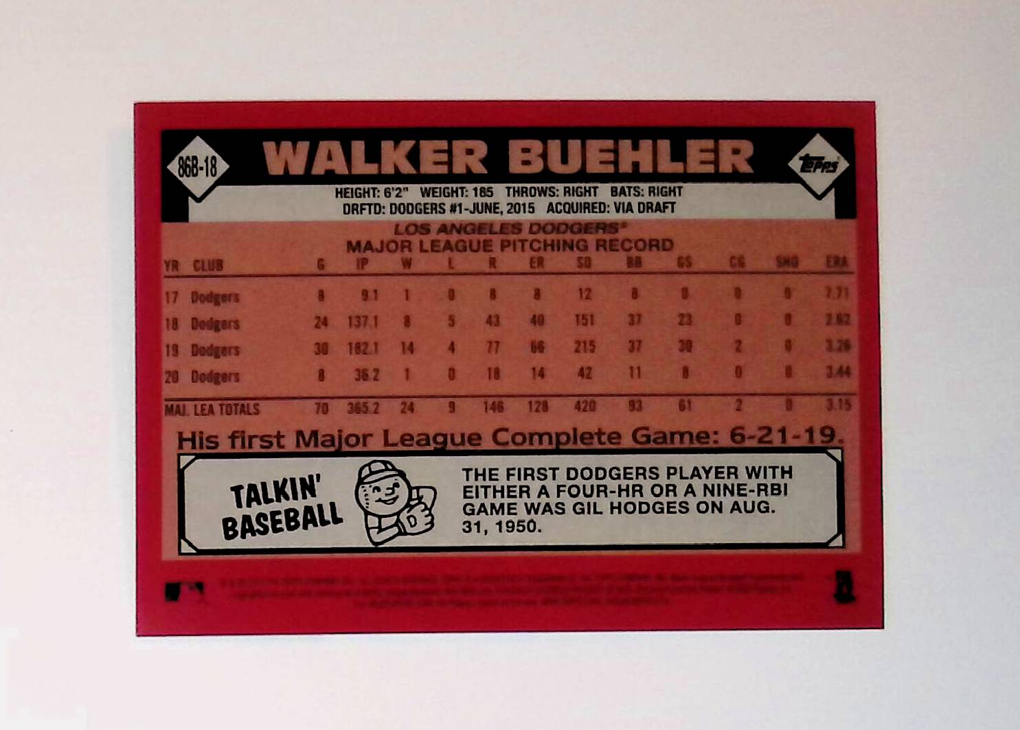 Walker Buehler 2021 Topps '86 Topps #86B-18 - LoCo Collectables