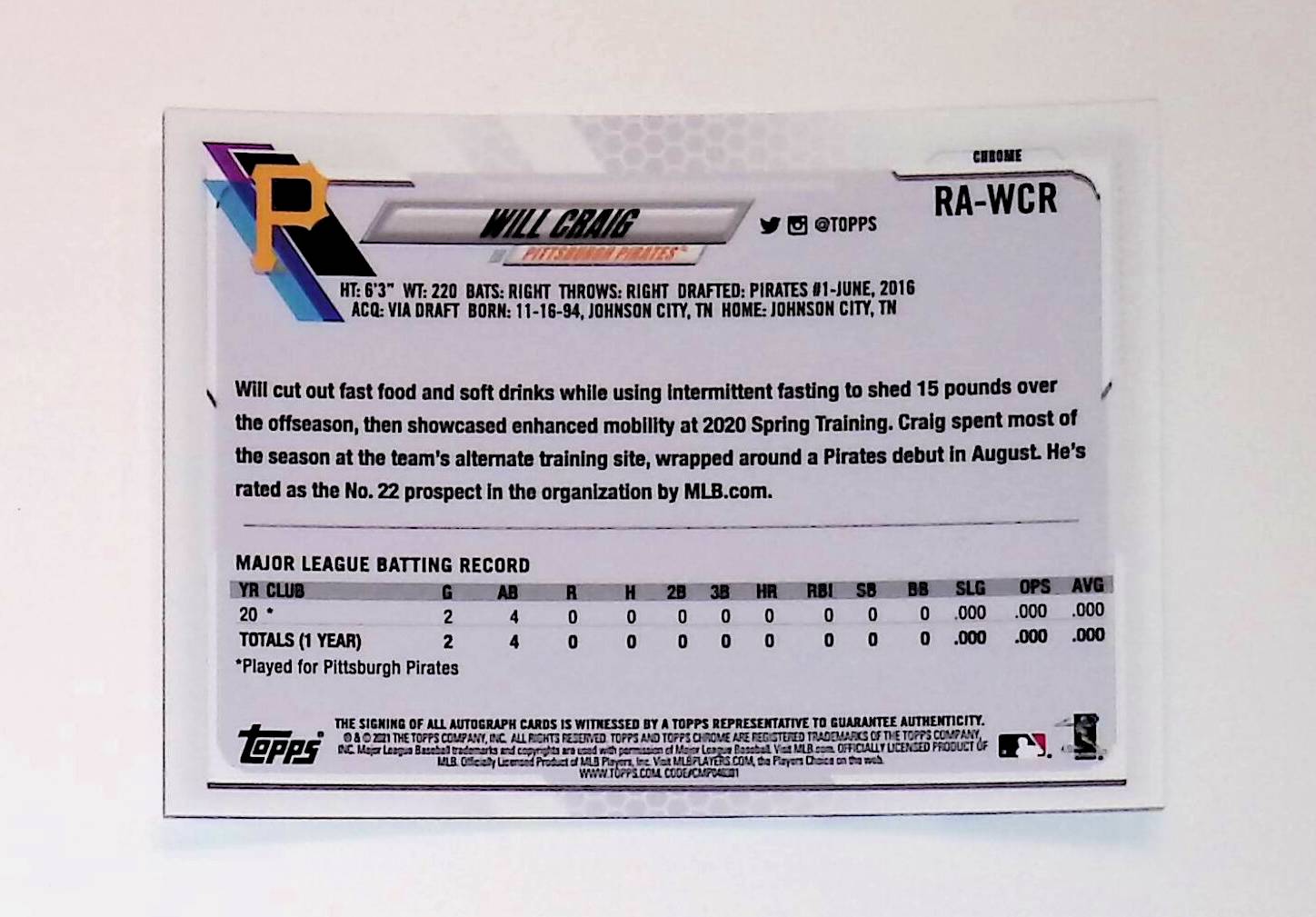 Will Craig 2021 Topps Chrome Rookie Autographs #RA-WCR (Rookie Card) - LoCo Collectables