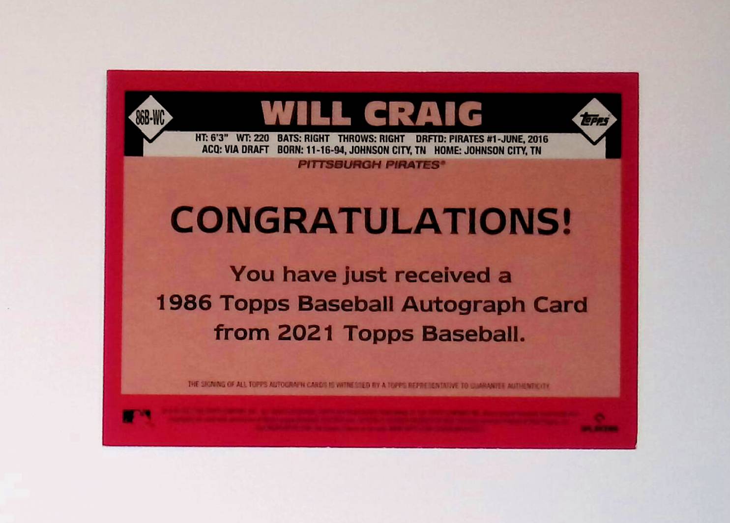 Will Craig 2021 Topps Update '86 Topps Autographs #86B-WC (Rookie Card) - LoCo Collectables