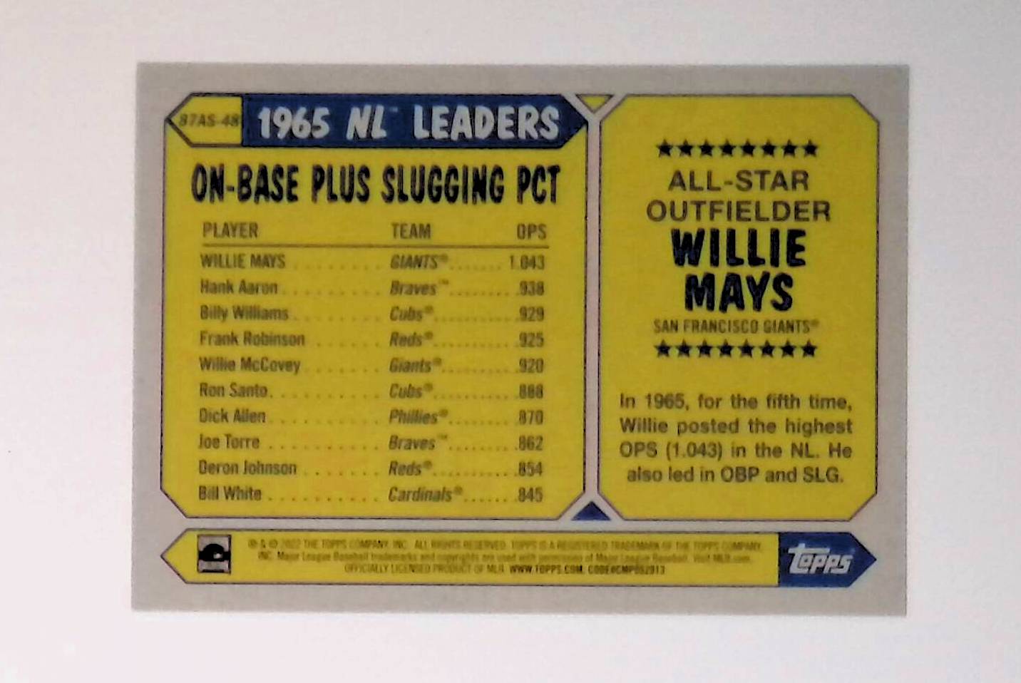 Willie Mays 2022 Topps '87 Topps All-Star #87AS-48 - LoCo Collectables