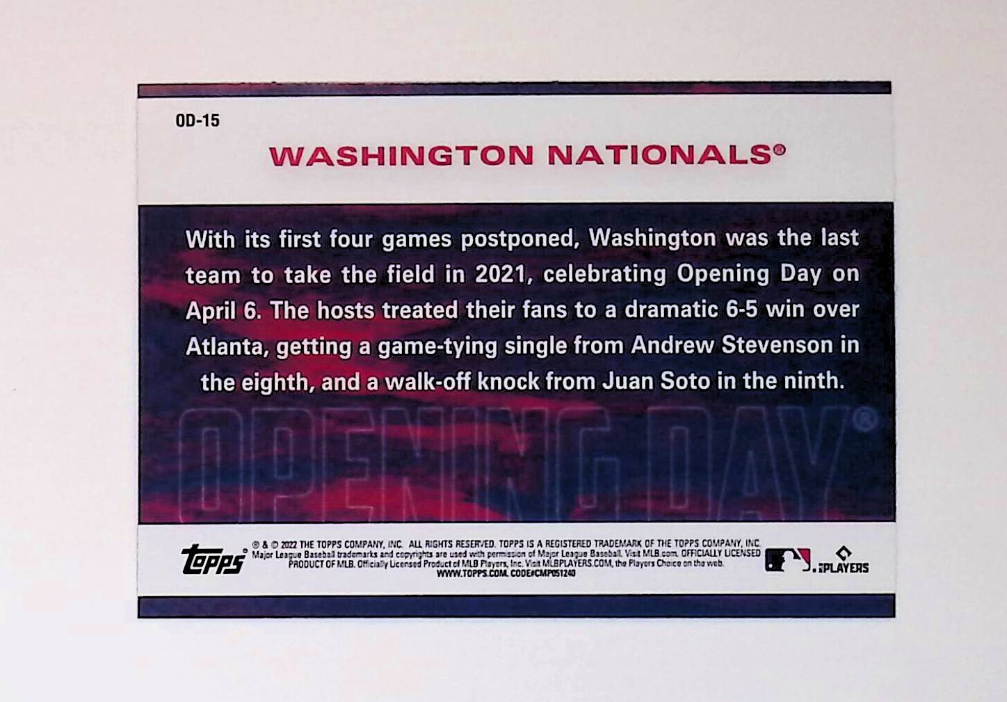 Washington Nationals 2022 Topps Opening Day #OD-15 - LoCo Collectables