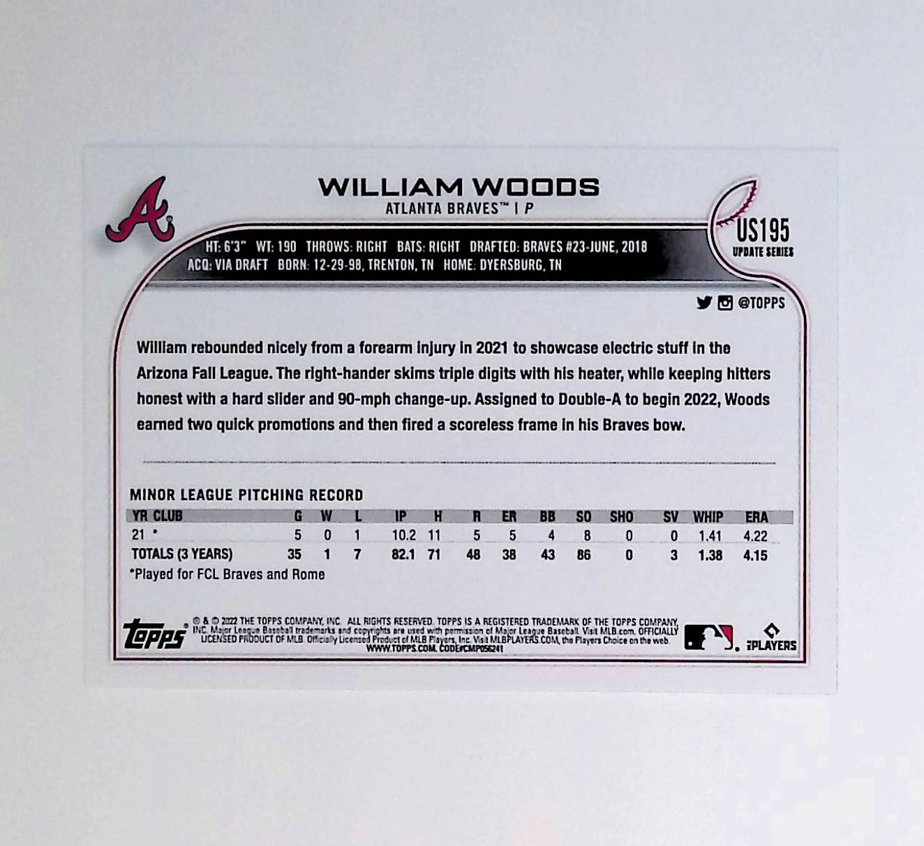 William Woods 2022 Topps Update #US195 (Rookie Card) - LoCo Collectables