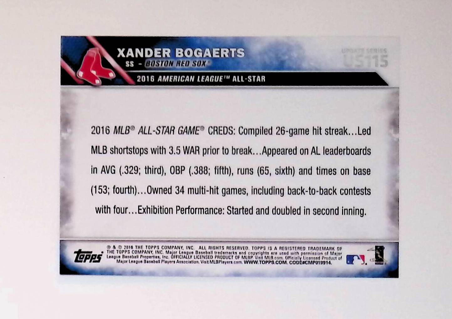 Xander Bogaerts 2016 Topps Update #US115 - LoCo Collectables