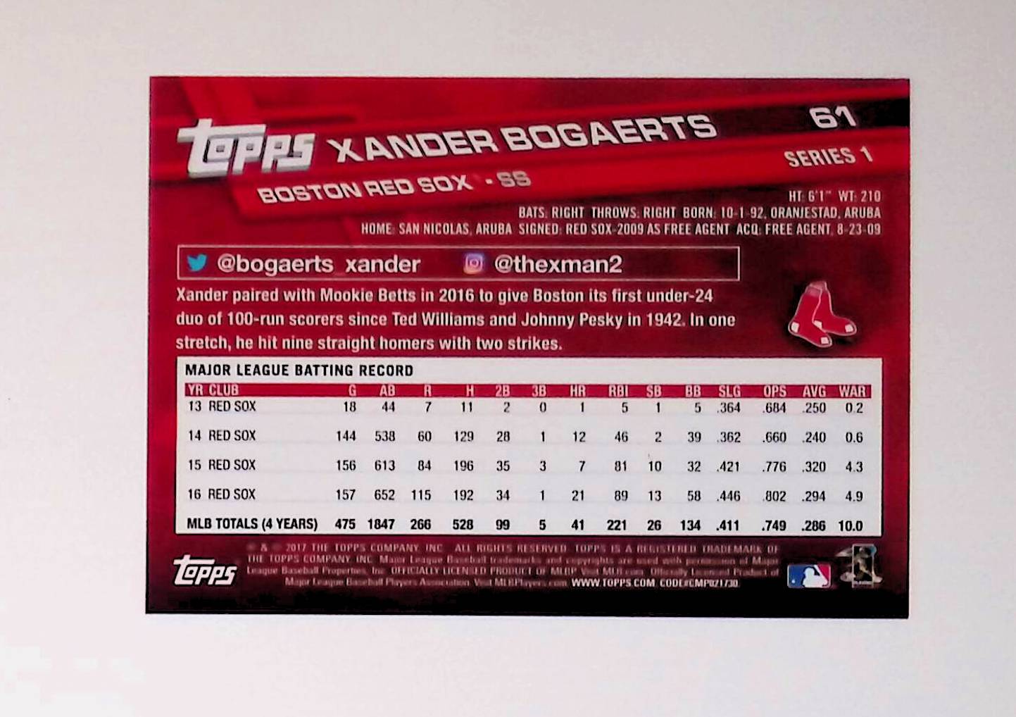 Xander Bogaerts 2017 Topps #61 - LoCo Collectables