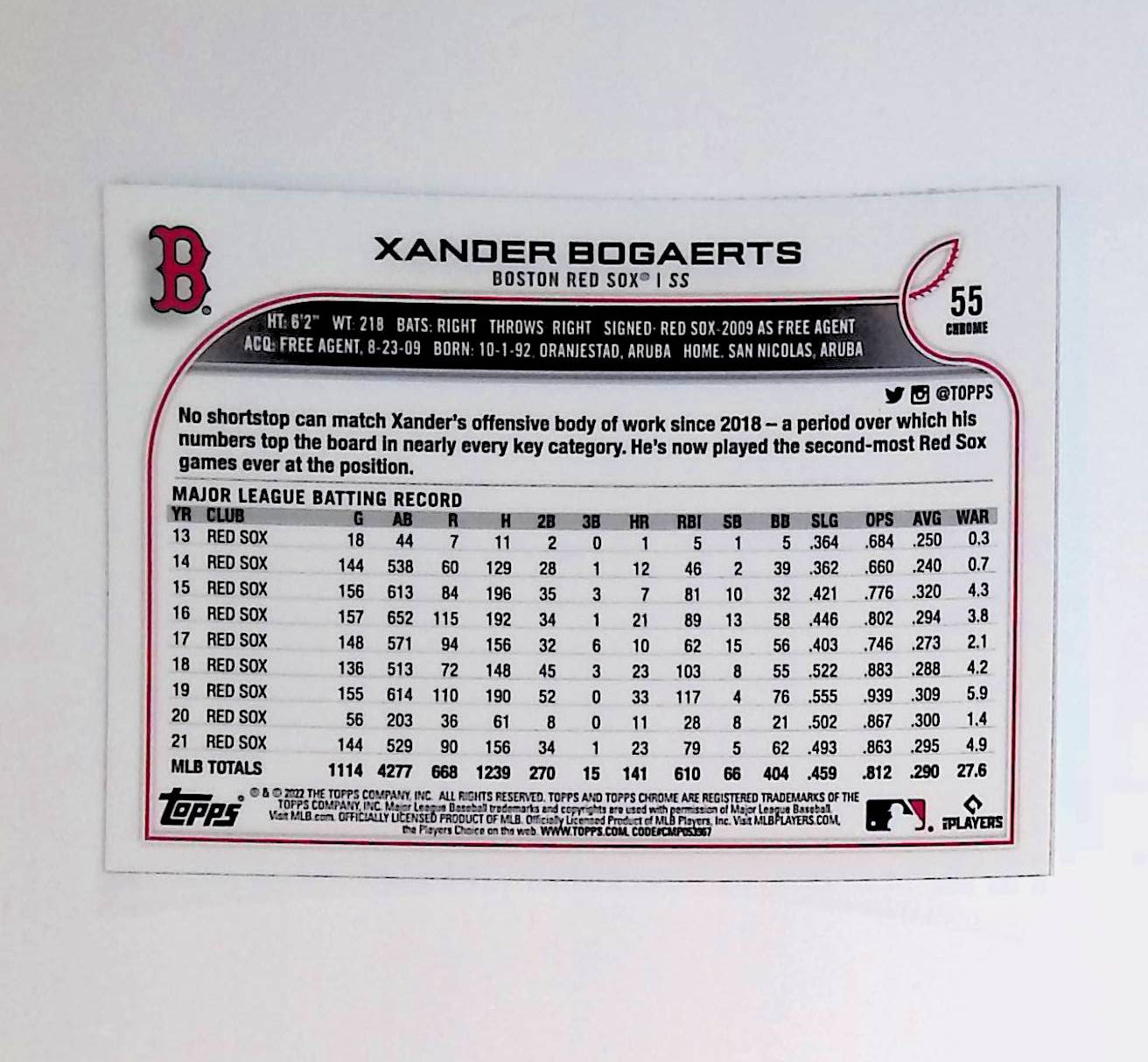 Xander Bogaerts 2022 Topps Chrome #55 - LoCo Collectables