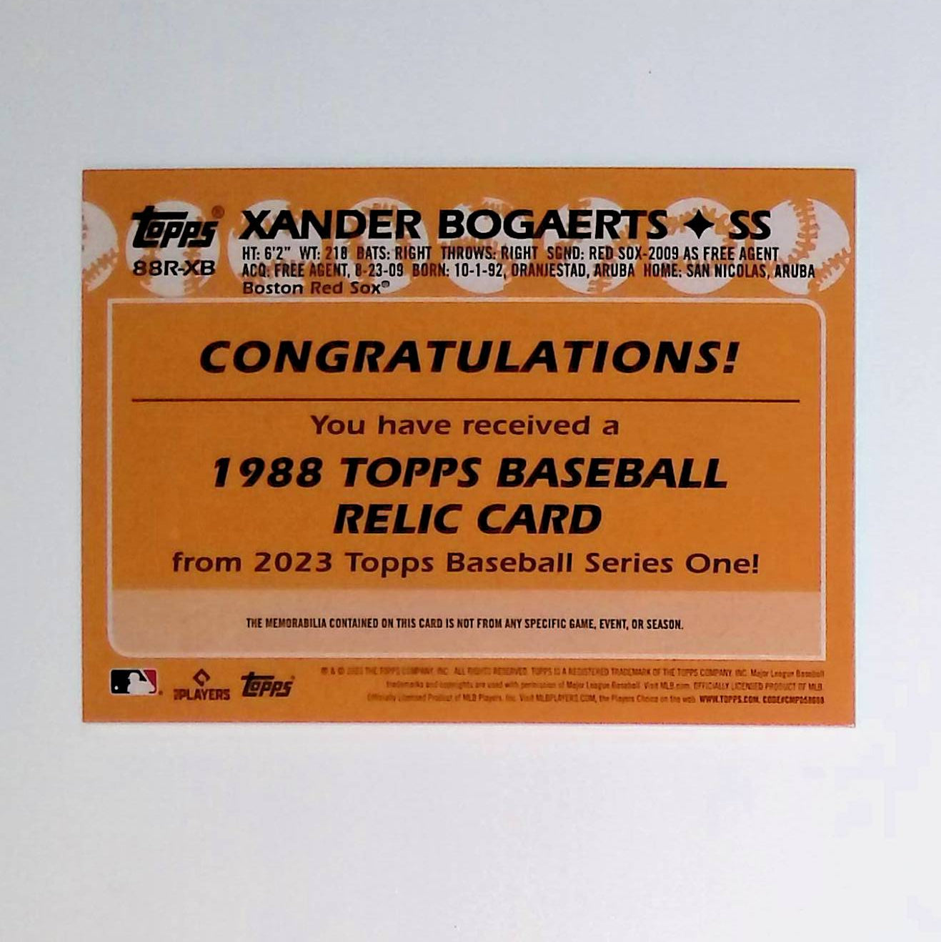 Xander Bogaerts 2023 Topps '88 Topps Relics #88R-XB - LoCo Collectables