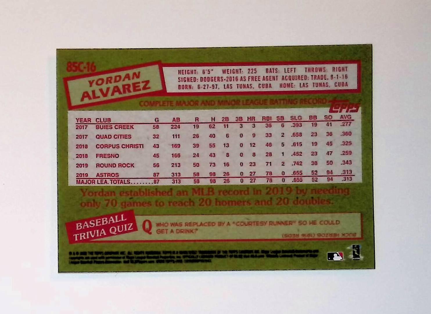 Yordan Alvarez 2020 Topps '85 Topps Silver Pack Chrome #85C-16 (Rookie Card) - LoCo Collectables