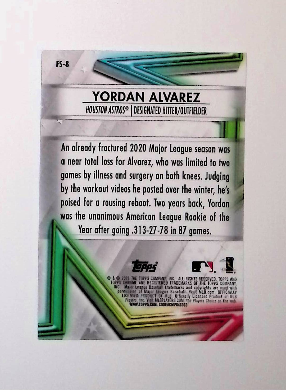 Yordan Alvarez 2021 Topps Chrome Future Stars #FS-8 - LoCo Collectables